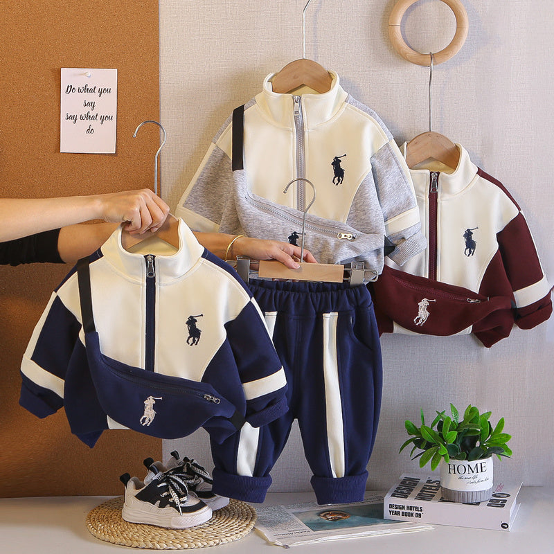 Children's Spring and Autumn Outfit for Boys 2026 New Clothes Baby Boy Cardigan Korean Style Jacket Sports Two-Piece Set Trendy