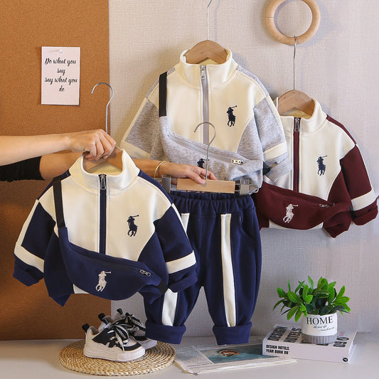 Children's Spring and Autumn Outfit for Boys 2026 New Clothes Baby Boy Cardigan Korean Style Jacket Sports Two-Piece Set Trendy