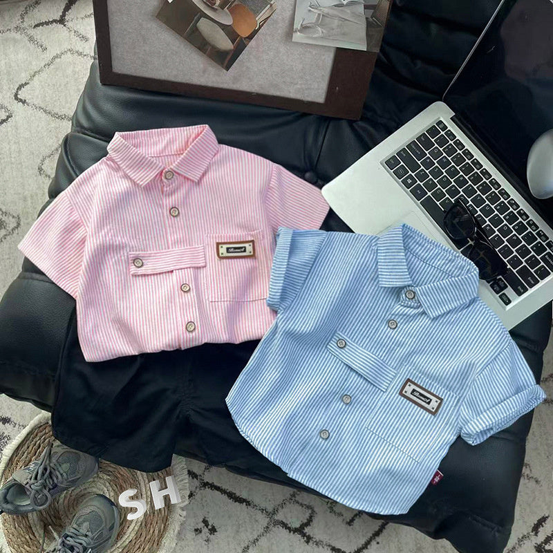 2026 Outfit Set: Children's Turn-down Collar Short-sleeve Shirt and Shorts for Little Boys' Summer Clothing