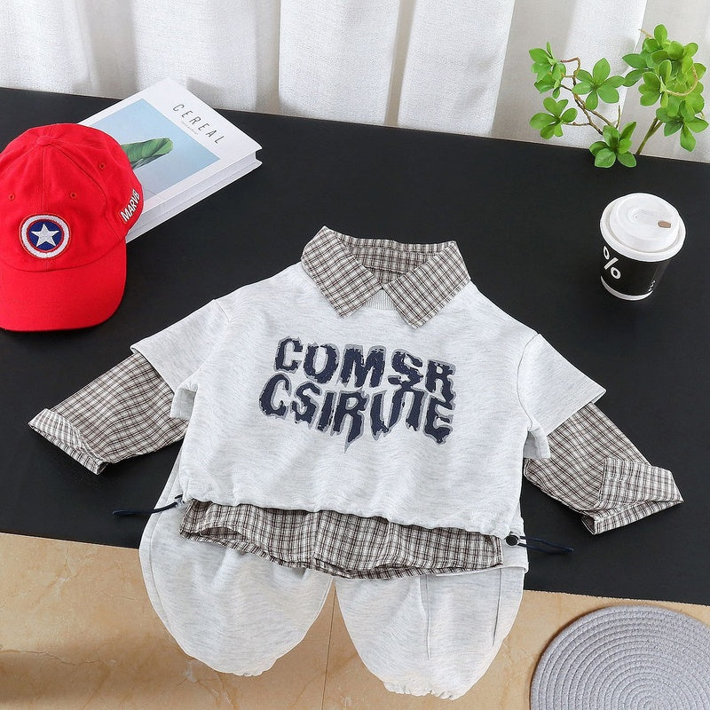 Boys' Suit 2026 New Spring and Fashionable Children's Casual Plaid Lapel Three-Piece Set for Babies in Autumn