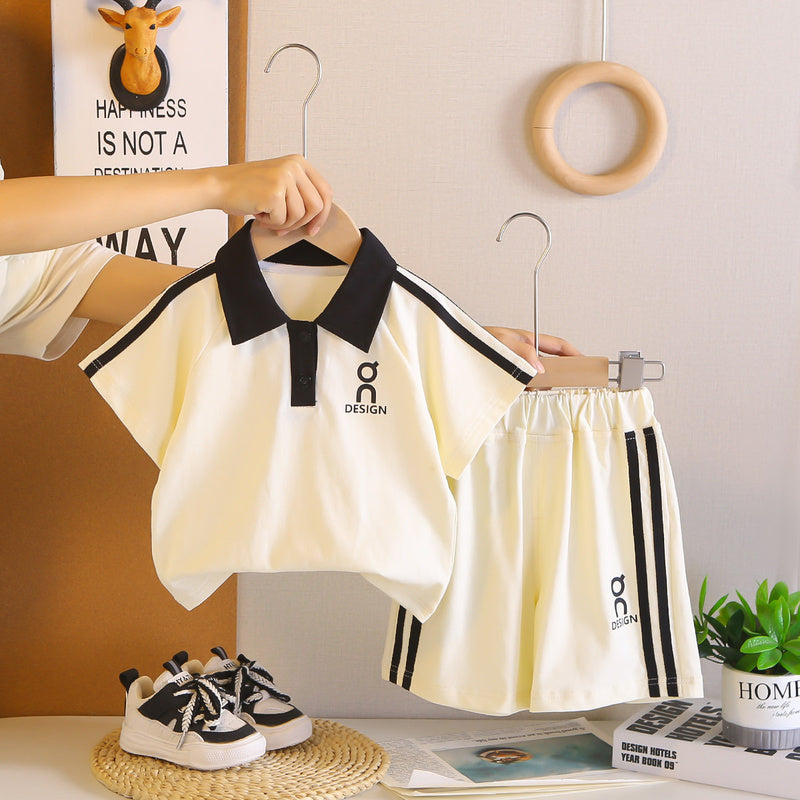 Boys' Outfit 2026 New Style Polo Shirt with Front Placket, Short Sleeve, Stylish Toddler Summer Wear, Lightweight Two-Piece Set