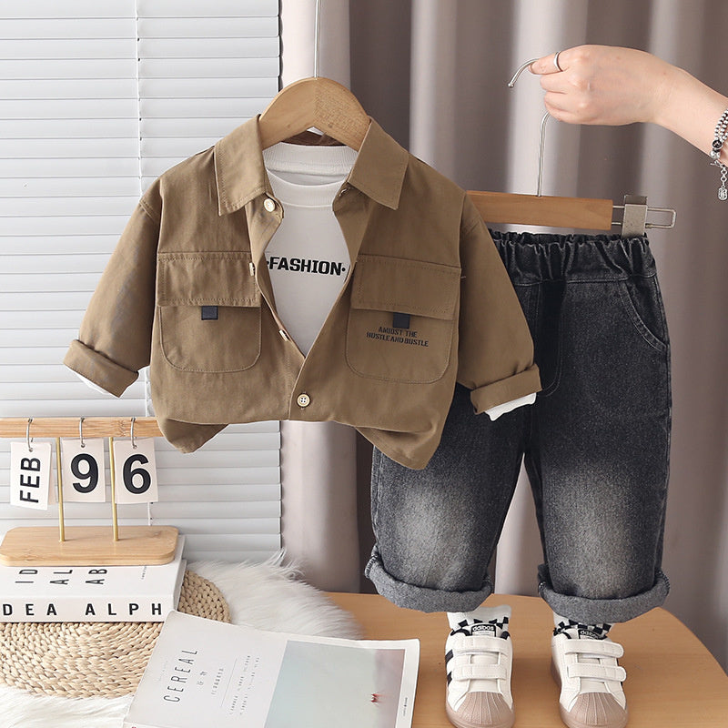 Boys' Suit 2026 New Style Children's Spring and Fashionable Baby Autumn Solid Color Jacket Three-Piece Set Trendy