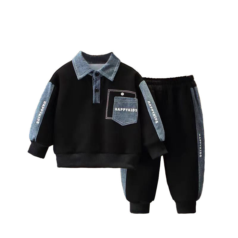Boys' Sweatshirt Outfit 2025 New Stylish Children's Boys Spring Autumn Fashion Cool Handsome Denim Two-Piece Set Trendy