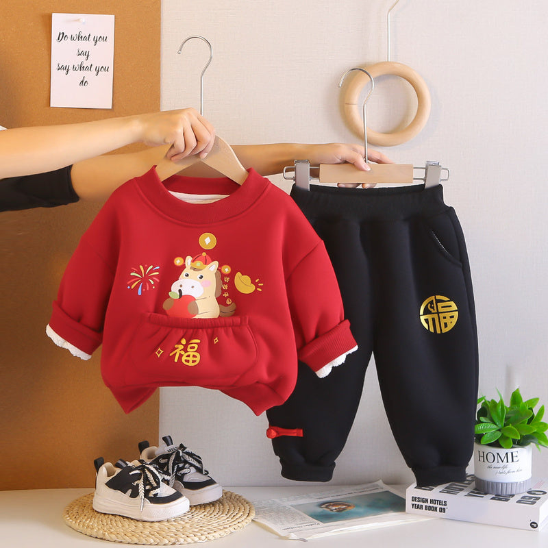 Boys and Girls Baby Outfit Stylish 2 Children Red Clothes Infant New Little Kids Clothing 1 Year Old Winter Set