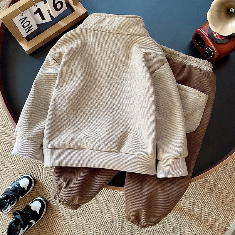 Baby Boy Fleece-Lined Half Turtleneck Zipper Set Toddler Autumn 2 Infant Clothes 3 Children's Clothing 1 to 4 Years Old Boys Winter