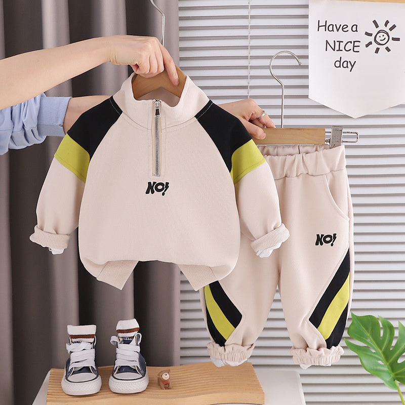 Boys' Casual Outfit 2026 Fashionable Baby Half-Zip Sweatshirt New Two-Piece Set Spring and Autumn Trend