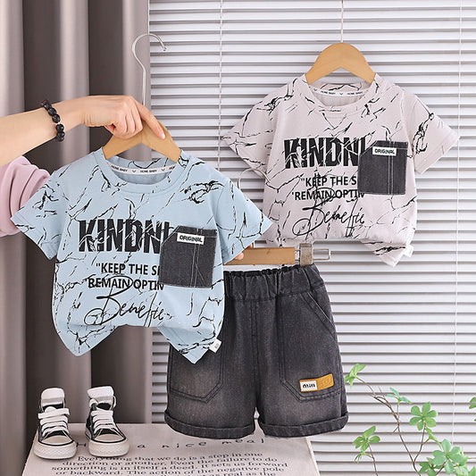 Boys' Outfit: Stylish Short-Sleeved Denim Shorts Two-Piece Set, Baby Summer 2026 New Fashionable Children's Clothing