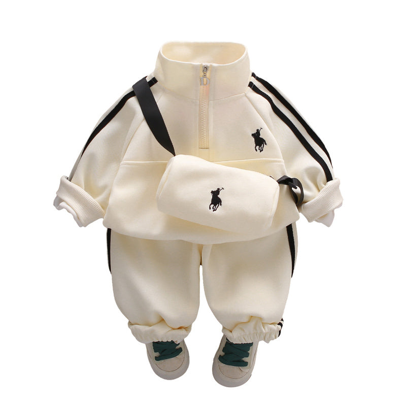 Outfit 2025 New Model for Young Middle-aged Children Spring and Autumn Embroidered Bag Two-piece Set Boys' Sportswear Trendy