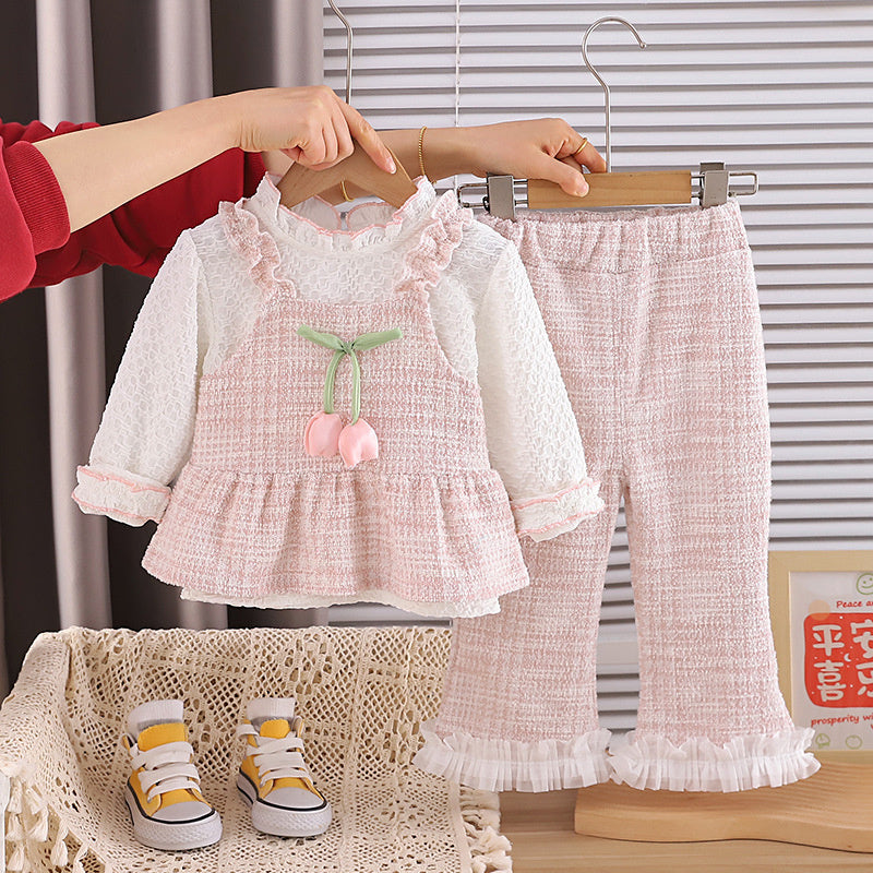 Girls' Tulip Strap 2026 New and Autumn Fashionable Spring Outfit for Baby Girls Korean Style Sweet Three-Piece Set