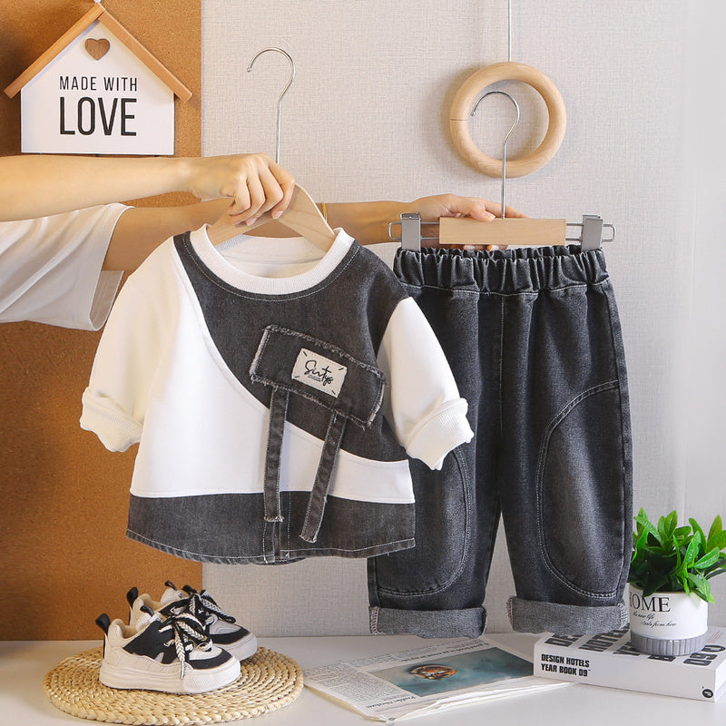 Boys' Spring and Autumn Outfit 2026 New Fashionable Baby Clothes Trendy Children's Stylish Sweatshirt Two-Piece Set