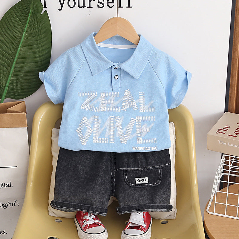 New stylish outfit thin graffiti short-sleeve two-piece set baby boys, trendy summer clothing for children