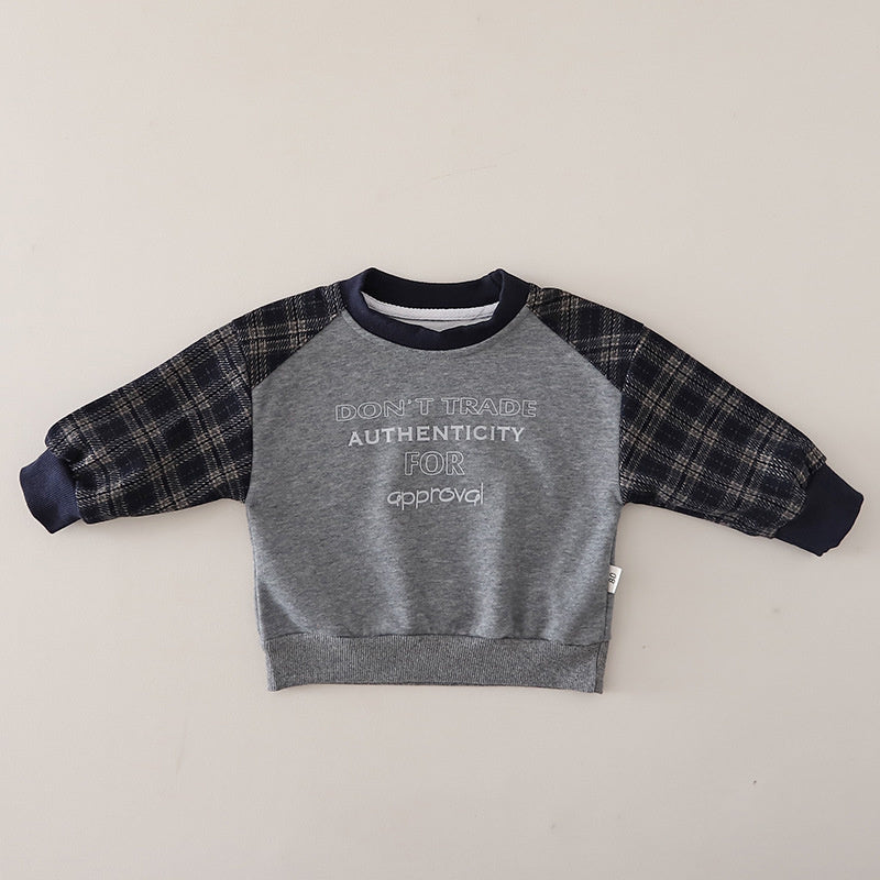 Baby Outfit 2026 New Infant Clothes Spring and Autumn Style Boys' Stylish Casual Plaid Sleeve Sweatshirt Set