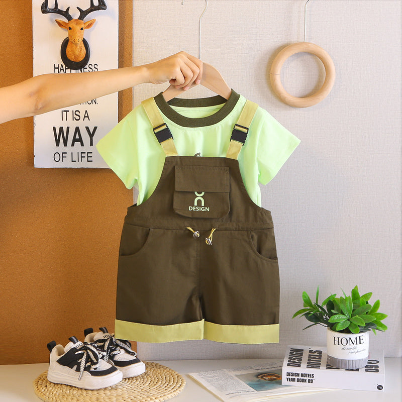 Summer Outfit 2026 New Style Baby Short-Sleeve Sports Children's Cargo Overalls Two-Piece Set Boys' Clothing