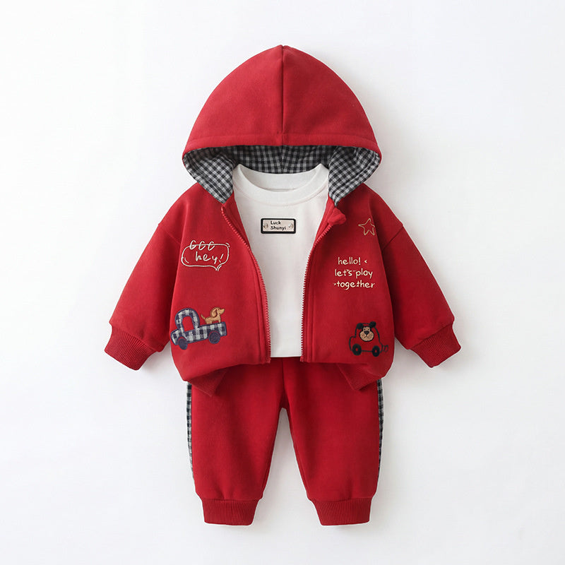 Boys' Outfit 2026 New Fashionable Baby Spring and Autumn Infant Children's 1-4 Years Old Cartoon Puppy Three-Piece Set