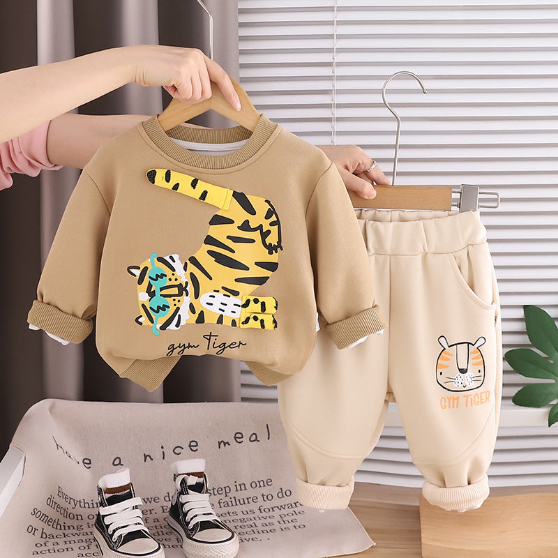 Boys' Outfit 2026 New Korean Style Fashionable Baby Spring and Autumn Round Neck Cartoon Long Sleeve Two-Piece Set