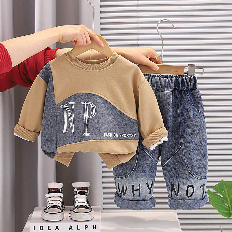 Cool and stylish 2026 trendy children's clothing fashionable baby long-sleeve outfit for 1-year-old boys, autumn suit wholesale