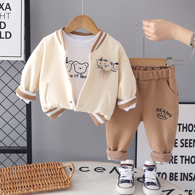 Children's Clothing Spring Autumn New Boys Infant Baby Kids Suit Casual Long Sleeve Three Bears Three-piece Set Trendy