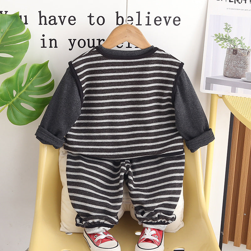 Baby boy outfit stylish spring and autumn handsome infant children's clothing irregular vest three-piece set