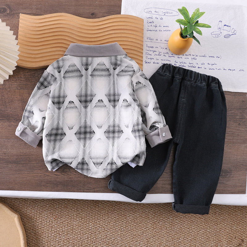 Boys' Outfit 2026 New Stylish Color-Block Shirt Clothes Spring and Autumn Three-Piece Set for Trendy Little Boys