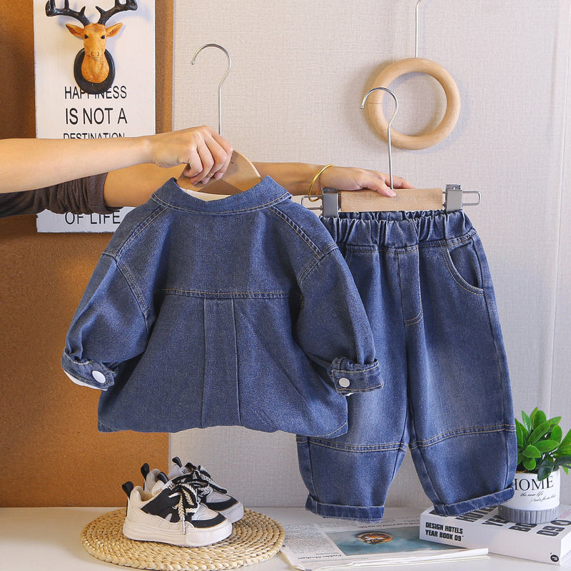 Boys' Outfit 2026 New Korean Style Gradient Denim Jacket Three-Piece Set Children, Trendy Spring and Autumn Clothes for Babies