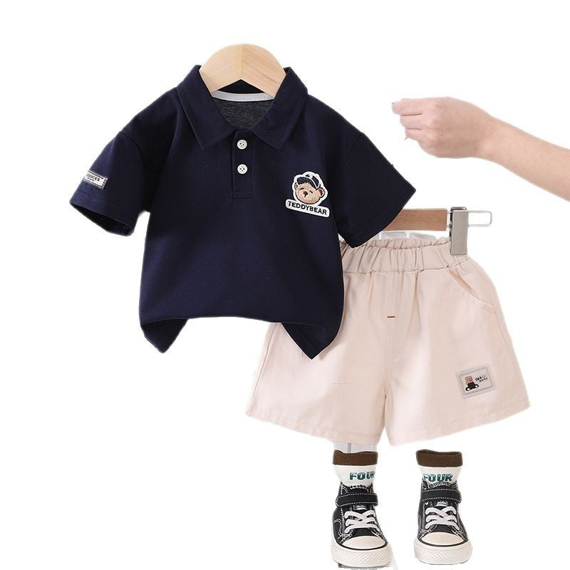 Baby Boy Outfit Boys Embroidered Logo Polo Shirt Short Sleeve Two-Piece Set Children's Summer Clothing for Ages 1-3-5