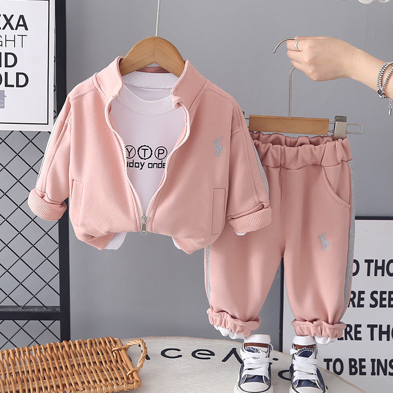 Boys' and Autumn Outfit 2026 New Style Baby Spring Embroidered Jacket Three-Piece Set Stylish Children's Clothing for Ages 1-5