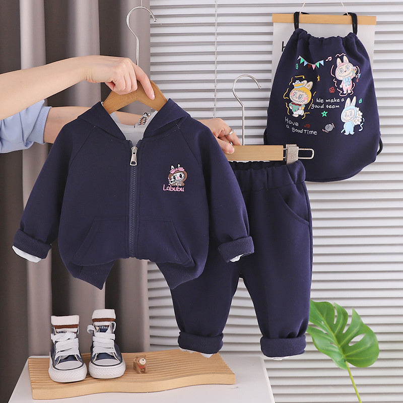 Boys' Outfit 2026 New Cartoon Bag Two-Piece Set Spring and Autumn Trendy Clothes 1-Year-Old Children, Stylish for Girls