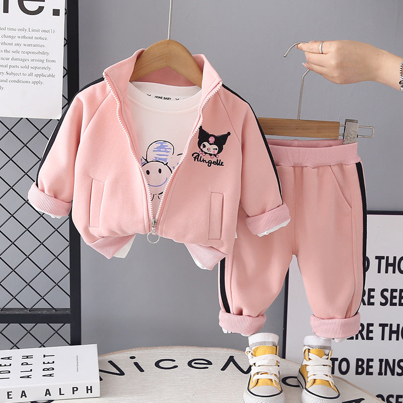 Girls' Outfit 2026 New Fashionable Baby Children's Cute Cat Three-Piece Set Long Sleeve Suit for Spring and Autumn