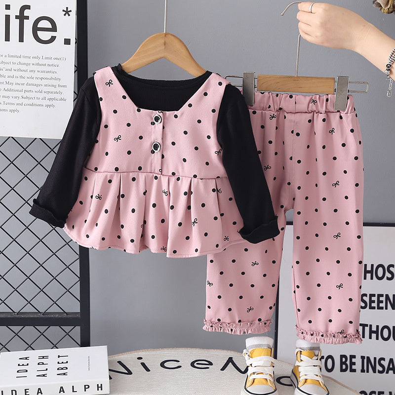 Girls' Autumn Outfit 2026 New Style Set, Children's Fashionable Casual Baby Spring-Autumn Three-Piece Dress Set