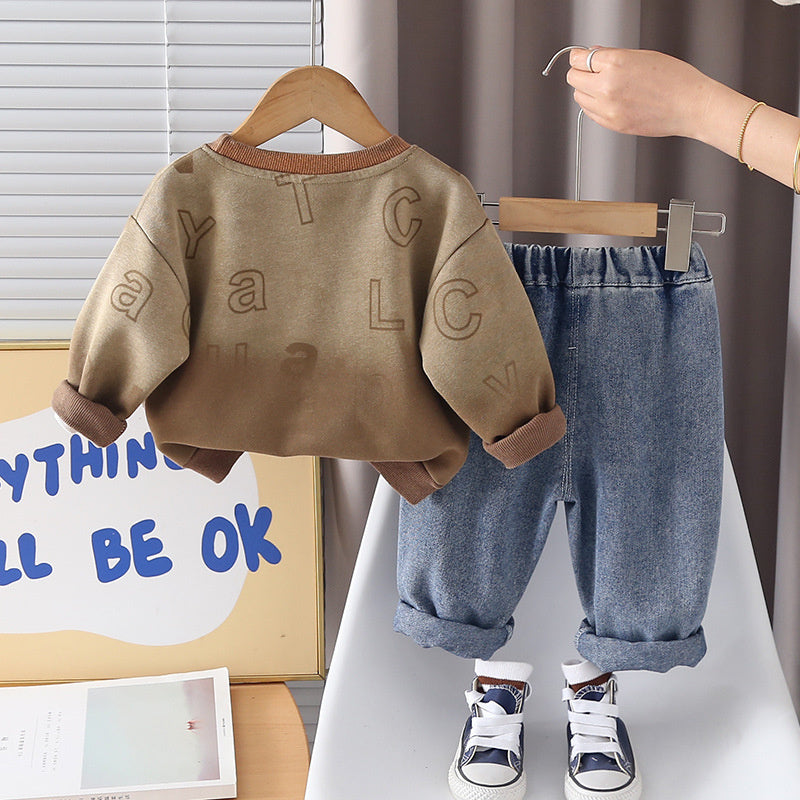 Boys' Outfit Spring and Autumn 2026 New Fashionable Children's Casual Letter Sweatshirt Two-Piece Set Trendy