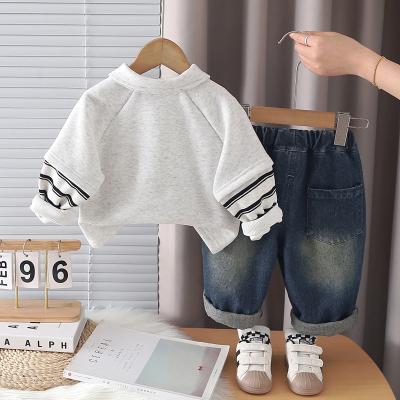 Children's Clothing Boys and Autumn 2026 New Stylish Number Sweatshirt Set Baby Spring Toddler Infant Trendy