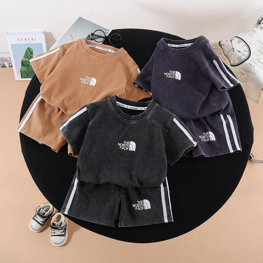 Baby Boy Summer Outfit 2026 New Fashionable Infant Children's Clothing, Trendy and Cool Vertical Striped Short Sleeve Two-Piece Set for Boys