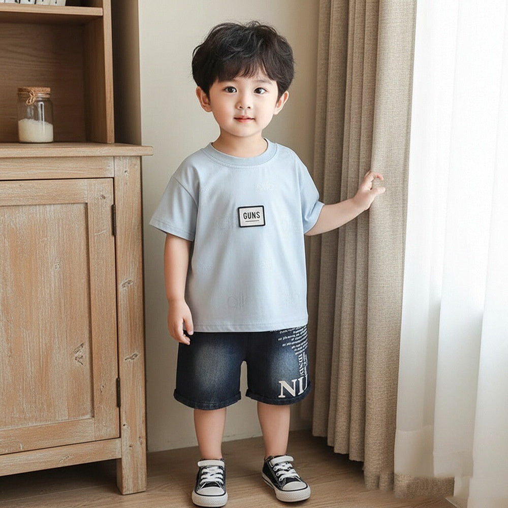 Boys' Summer Outfit 2026 New Style Children's Chest-Logo Short-Sleeve Shorts Two-Piece Set Baby Fashionable Casual Trendy