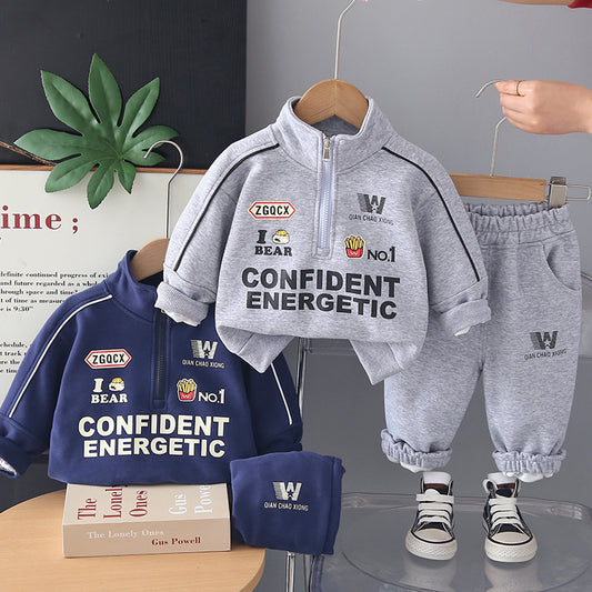 Boys' Spring and Autumn Outfit 2026 New Fashionable Children's Motorcycle Jacket Sweatshirt Korean Style Casual Long Pants Two-Piece Set Trendy