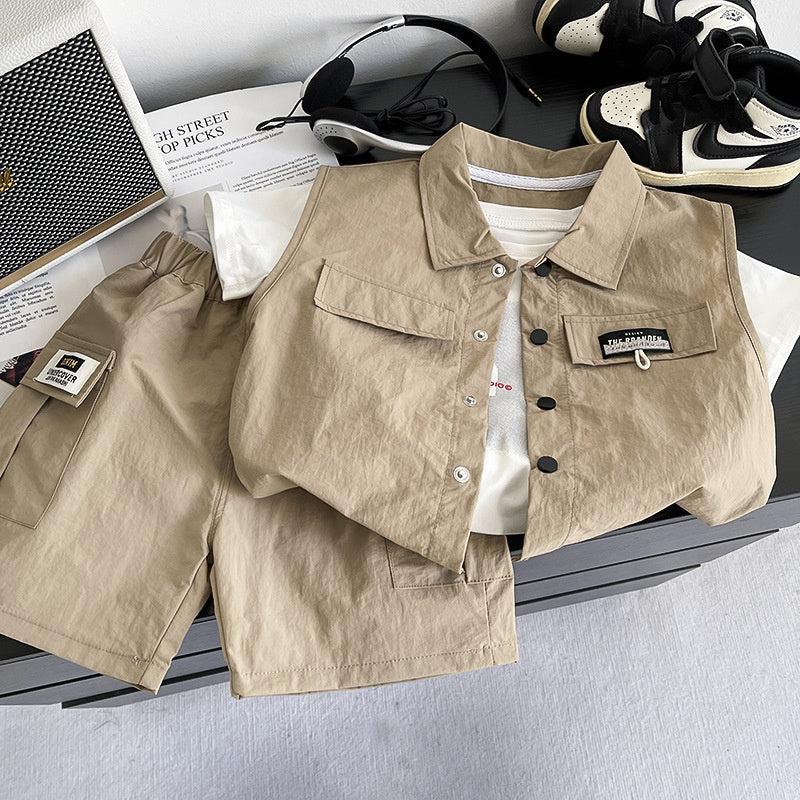 Baby clothes summer 2026 new cardigan vest workwear short-sleeve suit thin style for one-year-old boys trendy toddler outfit
