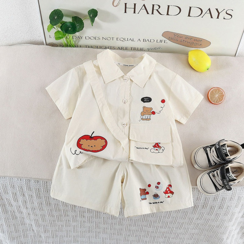 Boys' Summer Outfit 2026 New Cute Persimmon Bear Children's Short Sleeve Clothes Trendy Baby Thin Two-Piece Set