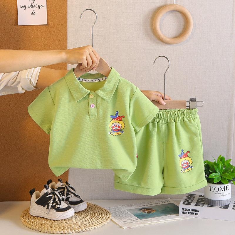 Children's Summer Outfit 2026 New Style Boys and Girls Baby Fashionable Cartoon Short Sleeve Shorts Sports Two-Piece Set