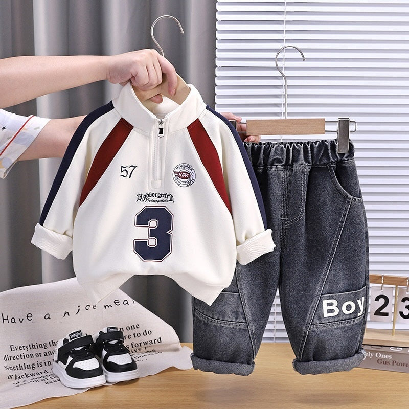 Boys' Suit 2026 New Fashionable Children's Half-Zip Sports Two-Piece Set Baby Spring and Autumn Outfit Trendy Wholesale