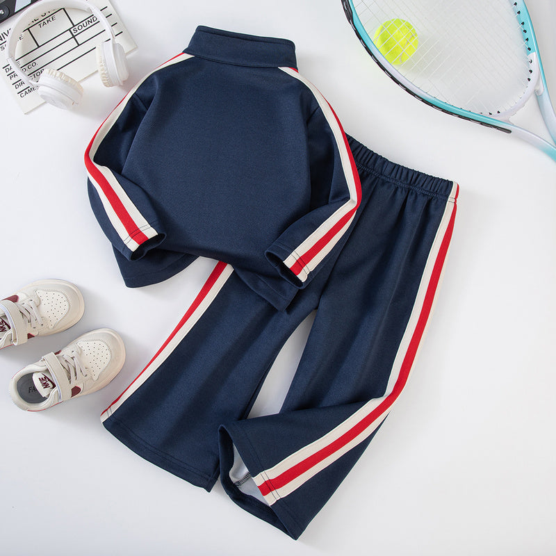 Girls' Clothing 2025 Spring and Autumn Children's Sportswear Sweatshirt Jacket Flared Pants Two-Piece Set Sporty Style