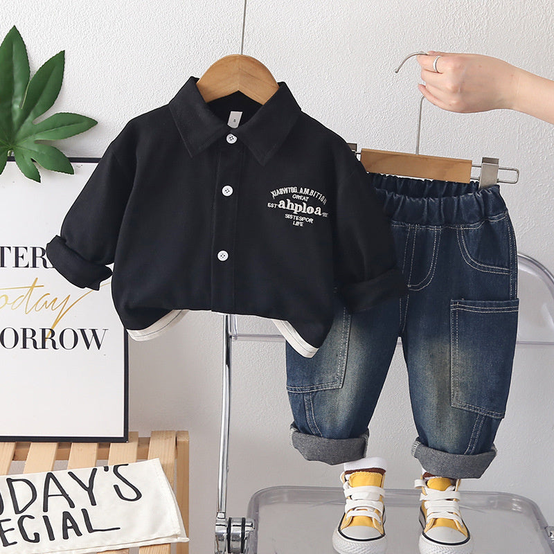 Baby and Autumn Fashionable 3-Piece Children's Clothing Set, Infant Letter Color-Block Two-Piece Outfit, 1-Year-Old Boy Spring Outfit Trendy Set