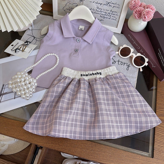 Girls' summer outfit new style sleeveless vest trendy shirt stylish short skirt pants two-piece set