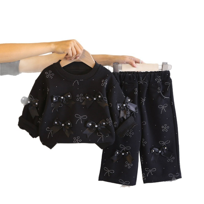 Outfit Set 2026 New Cartoon Style with Many Bows Sweatshirt Spring and Autumn Girls' Clothing Wholesale