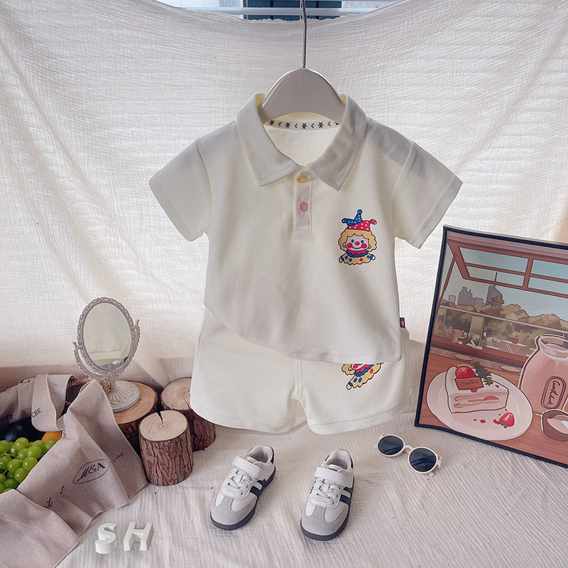 Children's Summer Outfit 2026 New Style Boys and Girls Baby Fashionable Cartoon Short Sleeve Shorts Sports Two-Piece Set