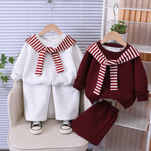 Boys' outfit, infant autumn two-piece set, children's new stylish shawl clothing for spring and autumn, trendy wholesale