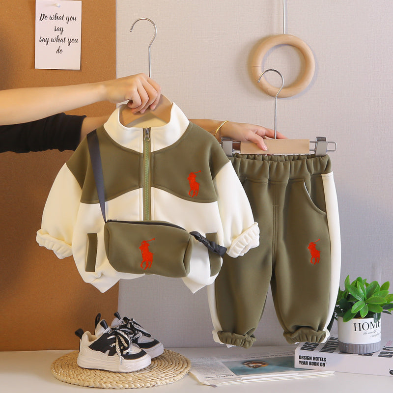 Boys' Outfit 2026 New Fashionable Children's Jacket Bag Two-Piece Set Baby Spring and Autumn Casual Clothes