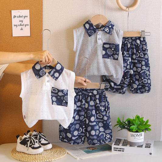 Boys' Vest 2026 New Trendy Children's Thin Summer Outfit Hollow Sleeveless Two-Piece Set