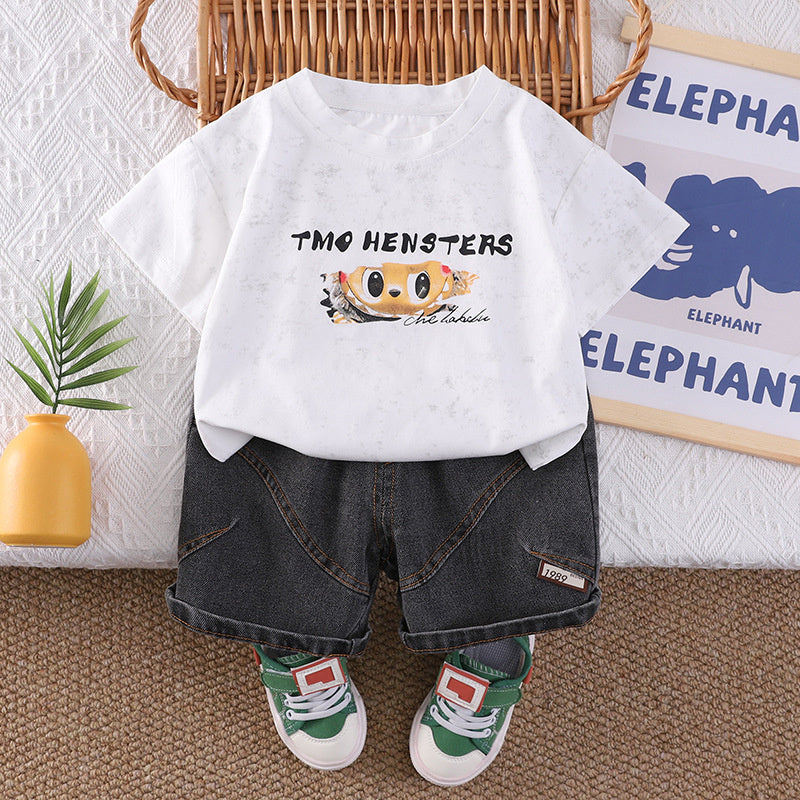 Children's Summer Short-Sleeve Jeans Set 2026 New Model Boys' Thin Casual Stylish Toddler Two-Piece Outfit