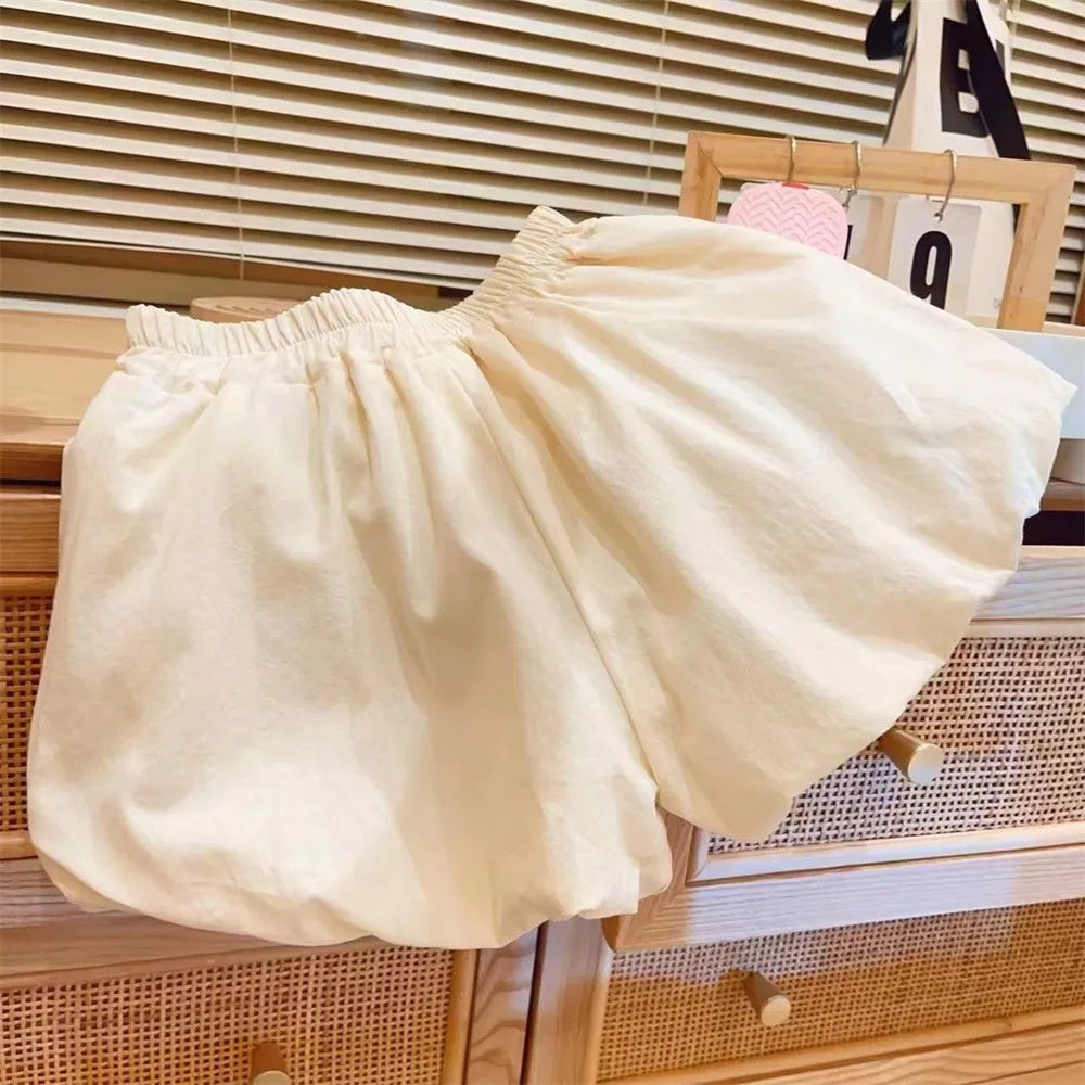 Girls' Summer New Set Baby Cute 3D Bunny Drawstring Top and Bloomers Shorts Two-Piece Trendy