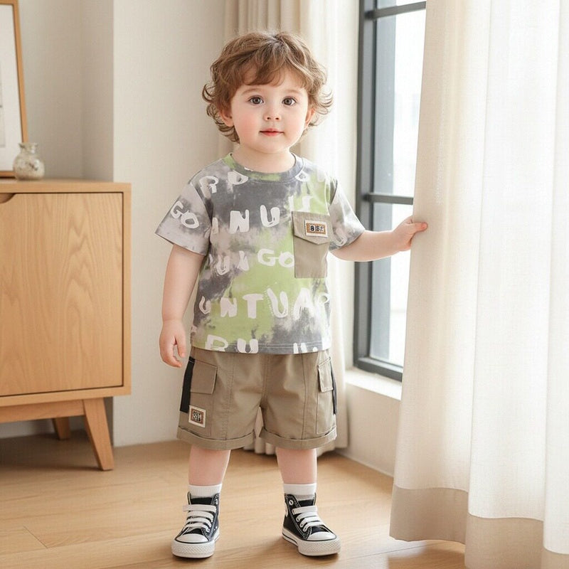 Boys' Outfit 2026 New Fashionable Two-Piece Set Baby Summer Thin Tie-Dye Short Sleeve Infant Casual Trendy
