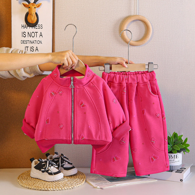 Baby children's clothing, baby girl outfit, heart-shaped butterfly set, Korean style fashionable girl's spring and autumn two-piece zipper set